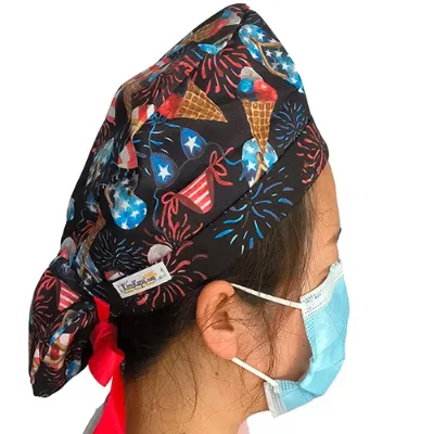 High Quality 100% Cotton Custom Nurse Scrub Hats Silver FR Reflective Tape Needle Detection Unisex Hospital Use Multiple Colors
