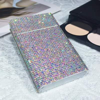 Women's Plastic Diamond Cigarette Case with Hidden Buckle Push-pull Closure Personalized Flash Design and Rhinestone Surface