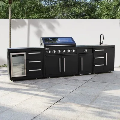 High Durability Outdoor Kitchen Stove with Grill Customizable BBQ Island and Cabinets for Outdoor Furniture Use