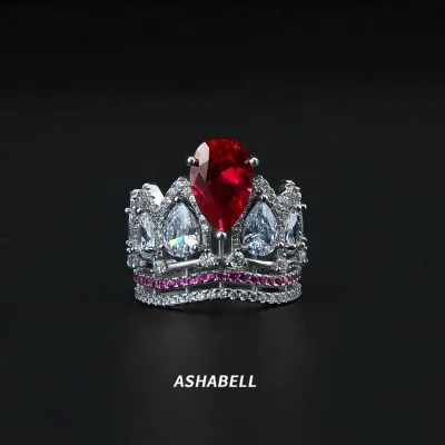 ASHBAELL Wholesale Red Crown Ring S925 Sterling Silver Women's Jewelry Gift Birthday Ball Jewelry