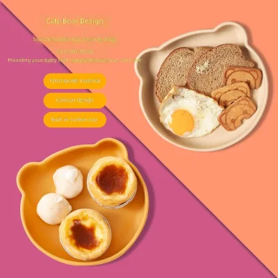 Cute Baby Food Bear-Shaped Little Bear Dinner Plate Food-Grade Silicone Shatter-Resistant Suction Cup One-Piece Design
