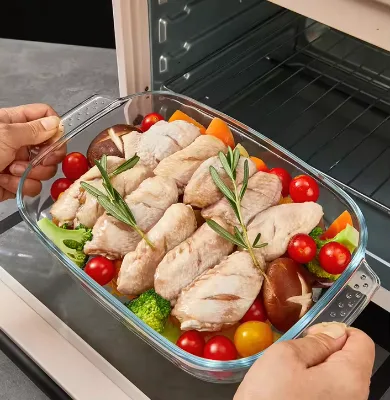 Eco Friendly Baking Tools Glass Baking Trays Stackable Transparent Rectangular Baking Pans Suitable for Ovens