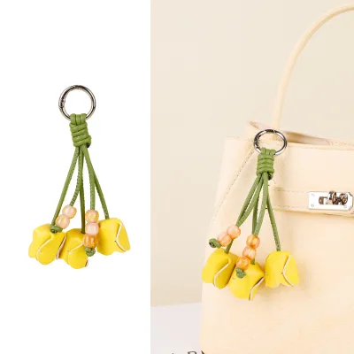 Wholesale Vintage Elegant Tulip Flower Bag Charm Metal Ring Multi-Purpose Ladies Handbags Fashion Tote Shoulder Bag Keychain
