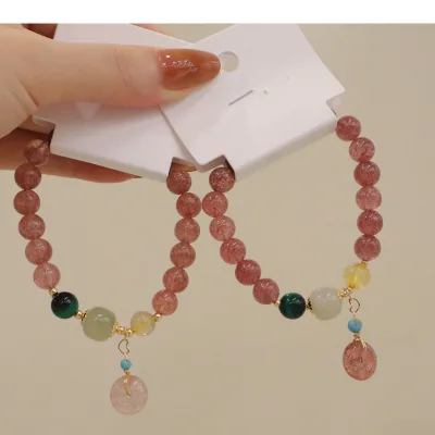 Chinese Style New Strawberry Crystal Natural Stone Beads s Colorful Beaded Gemstone Jade  for Women Girl