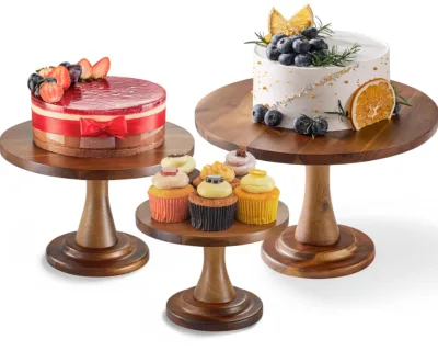 Natural Rustic Wooden Cake Stand with Bamboo Tray for Wedding and Birthday Cakes Kitchenware for Wide Sofas