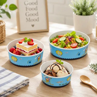 Pack 12oz Disposable Biodegradable Eco-Friendly Food Grade Paper Soup Containers Lids Microwavable Freezer Safe Ice Cream Snack