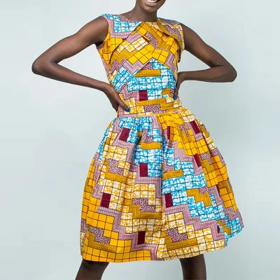 OEM Elegant Mixed Print African Cotton Wax Dress for Women Fashionable Infinity Wrap Plus Size Breathable Embroidered for Summer