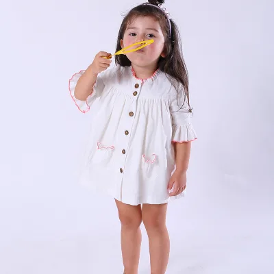 Summer Short Sleeve Lightweight Sweet Princess Dress with Floral Cotton for Girls' Casual Dress