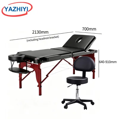 YAZHIYI Massage Table & Stool Combo 3 Fold beech Legs Face Hole Adjustable Height Mobile Spa Work Station