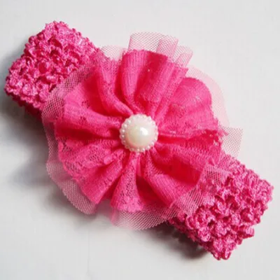 Pearl & Lace Decorated Tulle Flowers Headband
