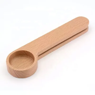 High Quality Customized Logo Wood Tea & Coffee Measuring Spoon with Bag Clip for Measuring Tools