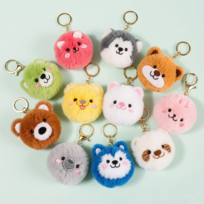 Plush Women Fur Pom Pom Keychain Pompom Plush Dolls Toy Girls Bag Car Key Pendant Key Ring