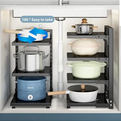 Kitchen Multi-layer Multi-function Storage Rack with Modern and Simple Design for Cabinet Sink Pot Cooker Stove Layered Pot Rack