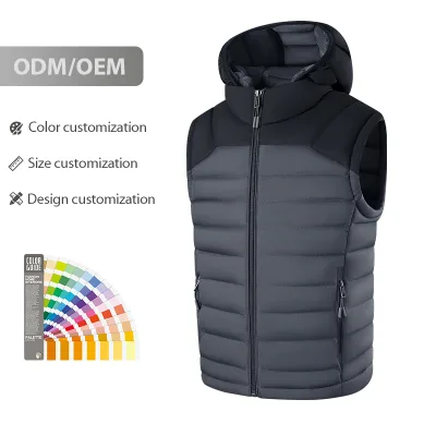 Kids Youth Size Men's Winter Warm Puffer Vest Sleeveless Zipper Lightweight Waterproof Vest with Hood 23589