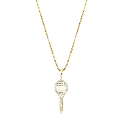 Fashion Jewelry Gold Plated 925 Sterling Silver Tennis Racket Pendant Necklace for Women