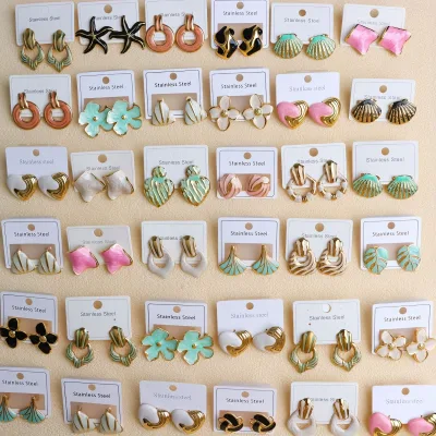 Wholesale Cute Bow Bee Turtle Stud Earrings Waterproof Stainless Steel 18k PVD Gold Plated Enamel Stud Earrings for Women