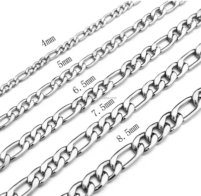 Wholesale Custom Gold Plated Stainless Steel Figaro Chain Necklace Figaro Chain Bracelet Women Men Fashion Jewelry