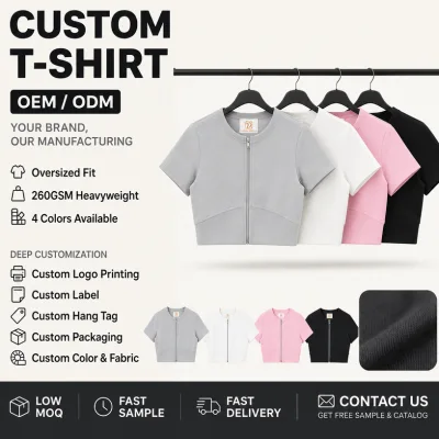 Summer Version Slim Fit Elastic Short Sleeve Cardigan with a Small Zipper Waist Cinching Design and Belly Baring American Style