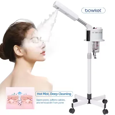 BOWKET Face Steaming Device 2 in 1 Hot Professional Spa Luxury Stand Ozone Steam Manual Nano Ionic Facial Steamer Machine