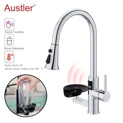 Modern SUS 304 Single Handle High Arc Automatic Sensor Touchless Smart Glass Rinser Kitchen Faucet
