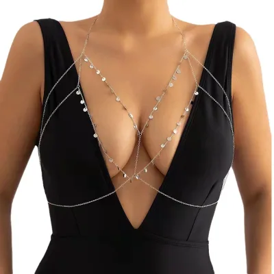 Fashion Sexy Chest Chain Cross Tassel Sequin Bikini Bra Breast Chain Body Chain for Women Nightclub Party Ball Jewelry Gift