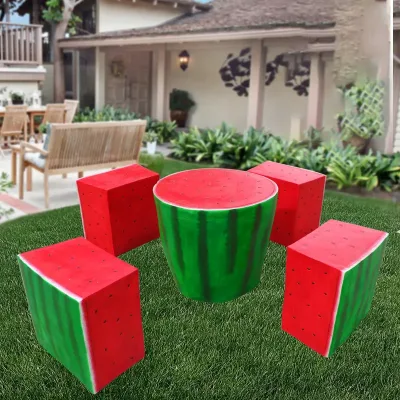 Y223B Fiberglass Public Leisure Watermelon Square Stools Patio Pool Relaxing High Tea Table Chairs Set