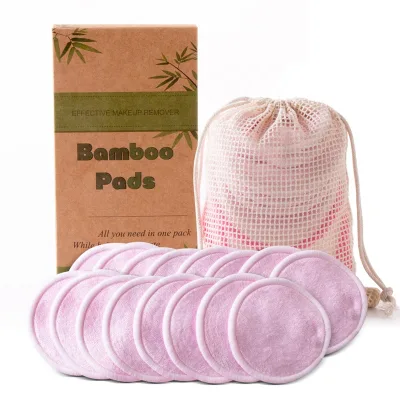 Customized Makeup Cosmetic Cotton Reusable Pad Round Make-Up Washable Bamboo Makeup Remover Pads with Bag