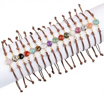 Crystals Wholesale Bulk Bracelet Natural Rose Quartz Face Gem Crystal Hand-woven Adjustable Amethyst Facet for DIY Gift Bracelet