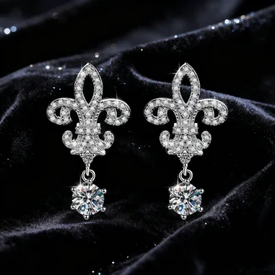 Crown Queen Iris Premium S925 Sterling Silver D Colour Moissanite Diamond Stud Earrings