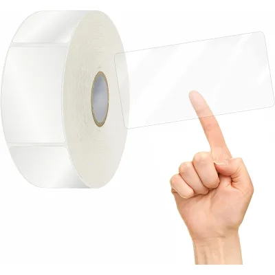 Wholesale Promotional Transparent Waterproof Wafer Seal Stickers for Labels Barcodes Packages with Perforation Line Roll 4x2inch