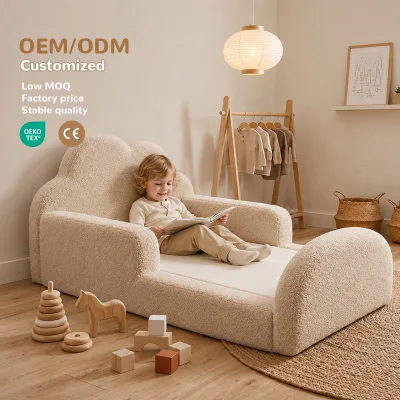 OEKO-TEX Custom Oatmeal Crystal Velvet Kids Foam Sofa Bed Modern Full Foam Toddler Floor Bed for Children