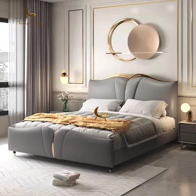 Modern New Design Luxury Bedroom Furniture Soft Bed Space Saving Leather Beds