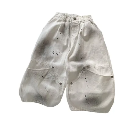 Children's Ink-splashed Personalized Loose Fit Cargo Pants Girls Straight Fashion Pants for Kids Boys Casual Kids Cargo Pants