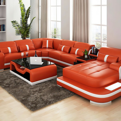 Luxury U Shape Couches Leather Sectional Sofas for Living Room With Console Table