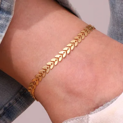 Fashion Stainless Steel Temperament Simple Gold Anklet Girls Trendy Wheat Chain Anklet Women Foot Jewelry
