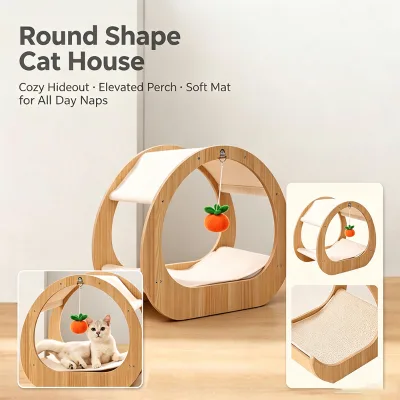 Attractive Wooden Cat Scratching Board With Hanging Toy Soft Cushion Pet Rest House for Living Space Household Pet Daily Use