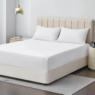 King Size Solid Color Bed Sheet Comfortable Smooth Anti-Static 600 TC Egyptian Cotton Fitted Sheet with 16-Inch Deep Pocket