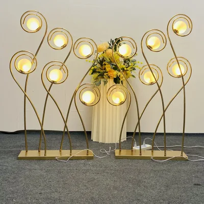 Wedding Prop Decoration Metal Floor Standing 6 Sprout Plinth LED Stage Wedding Light for Wedding Aisle Runner Stage Decoration