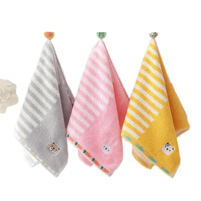 Cartoon Animal Patterned Pure Cotton Hand Towels Multicoloured Kids Washcloths for Face Fingertips Bath Towels
