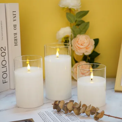 High Quality LED Wax Candles 3 Pack Remote Control White Paraffin Glass Shell Private Label