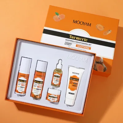 Private Label Turmeric Skincare Set Including Toner Cream Serum Lotion Cleanser Brightening Soothing MOOYAM OEM Skin Care Set
