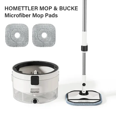 Homettler Eco-Friendly Transparent Microfiber for Self-Wringer Extendable Stainless Steel Pole Floor Cleaning System 2