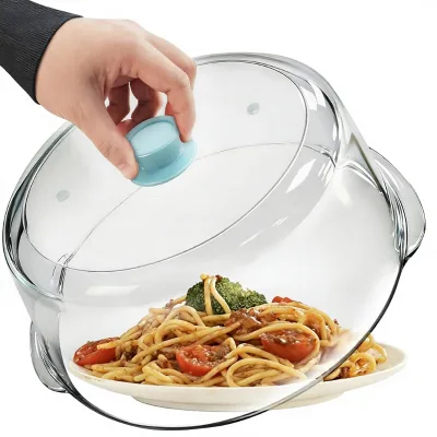 Tall Glass Microwave Splatter Cover for Food with Vent Hole 100% Food Safe 10in Plate Splatter Guard Lid with Silicone Knob