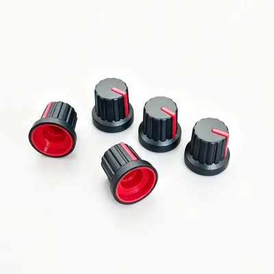 GC16 Two Color Plastic Potentiometer Knob Red Indicator 15*14mm 6mm Spline Shaft 5Pcs for Audio Amplifier Encoder Switch