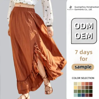Customized New Style Girls Casual Ruffles Decoration High Slit Asymmetrical Hem Ladies Woman Skirt