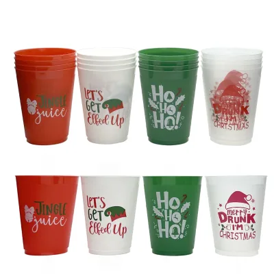12/20/24/50 Pack Plastic Christmas Cups 16oz Reusable Tumblers for Holiday Party Supplies Decorations Let's Get Elfed up
