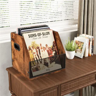 Wholesale Pine Wood Record Crate for Vinyl Record Storage DIY Desktop Album Holder with Magnetic Card Use
