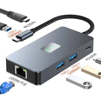 USB 3.2 Type C to RJ45 Gigabit Ethernet LAN Network Adapter with 3 Ports USB 3.2 Hub 100mbps/1000mbps