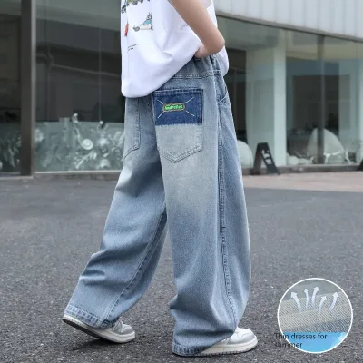 Kids Clothing Boys Summer Mid- to Older-Child Casual Pants Korean Style Straight-Leg Elastic Waistband