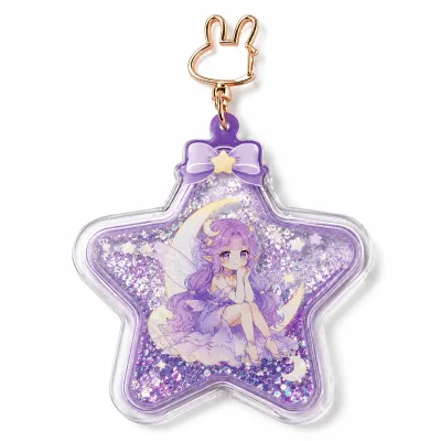 Customized Cartoon PVC Plastic Keychains with Water-filled, Cute Oil-like Quicksand Keychains